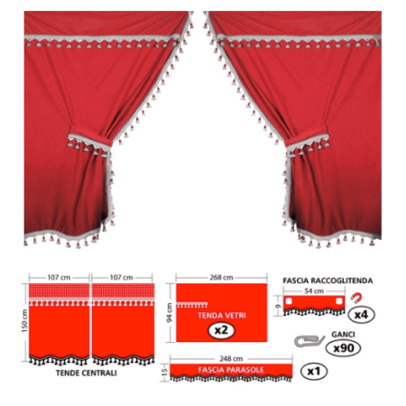 CURTAINS SET RED FOR CABIN TRUCKS